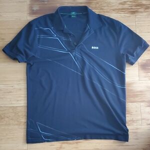 Boss Men's Black Polo Shirt with Geometric Design